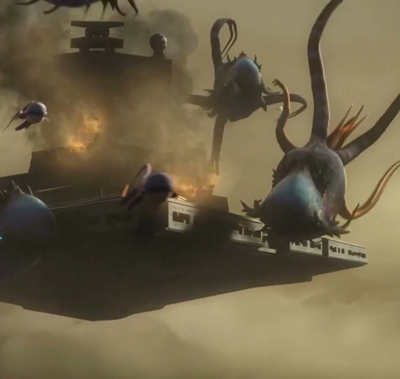 Space whales wrap around a Star Destroyer