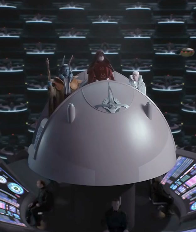 Palpatine addressing the Galactic Senate