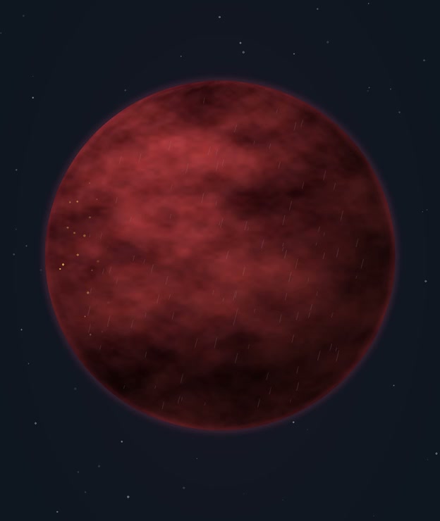 A red planet overrun by gold specks